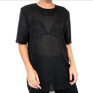 Vintage black sheer top delicate floral print